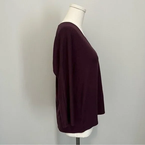 Aritzia Wilfred Free Aneta V-Neck Top Maroon Burgundy Loose Boxy Fit - Picture 9 of 15